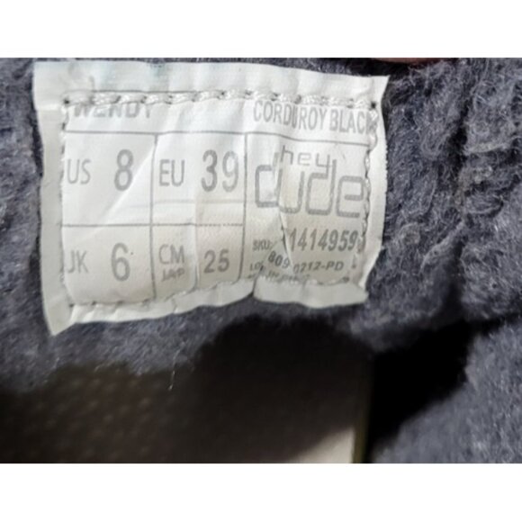 HEY DUDE Wendy Corduroy Women's Sz 8 Black Fabric Casual Shoes Slip-On - Picture 7 of 8